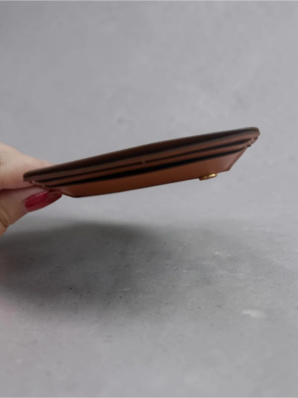 Loro Piana Caramel Brown Leather Card Holder with Gold Emblem